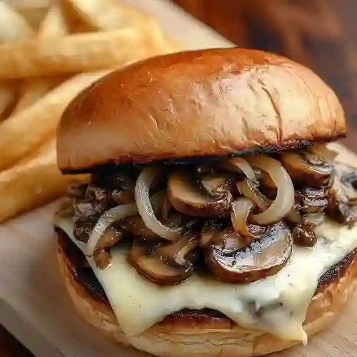 Hamburguesa Suiza Champiñones + Papas