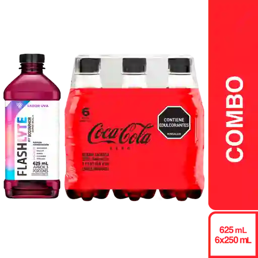 Combo Gaseosa Coca-Cola Zero x 6 Unds + Flashlyte Uva 625 mL