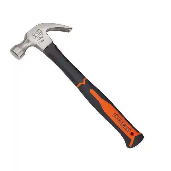 Black & Decker Martillos Uña Curva Mango de Fibra Vidrio 16 oz