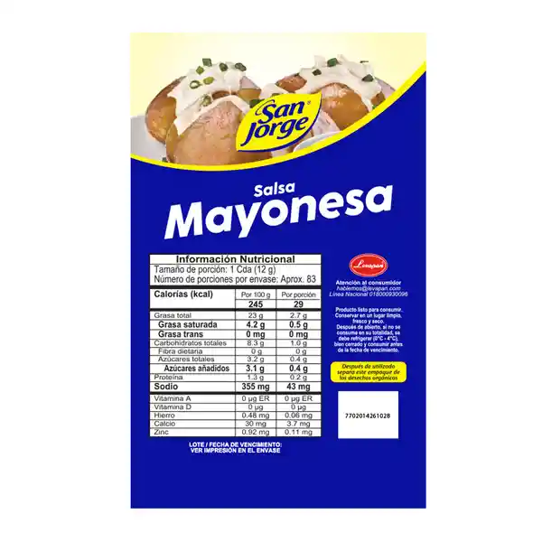 Salsa Mayonesa San Jorge Doypack x 1000gr