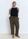 Pantalón Fluido Khaki Talla M Mujer Mango