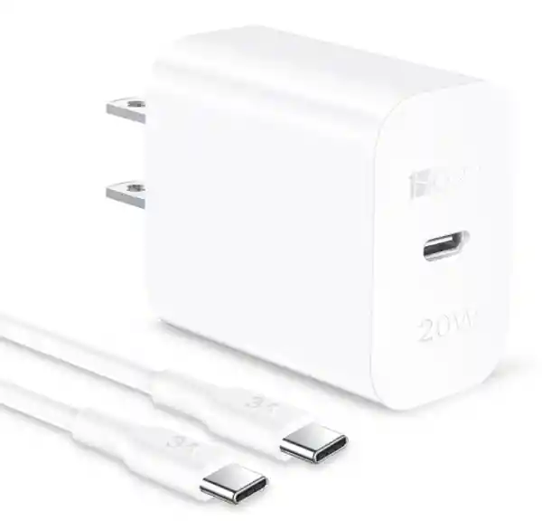 1 Hora Combo Cargador 20W Con Cable Tipo C y Usb Blanco