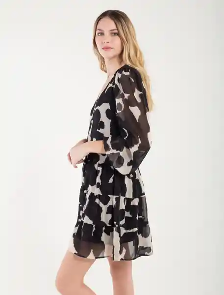 Vestido Corto Manga Larga Estampado Negro Talla S Mujer Naf Naf