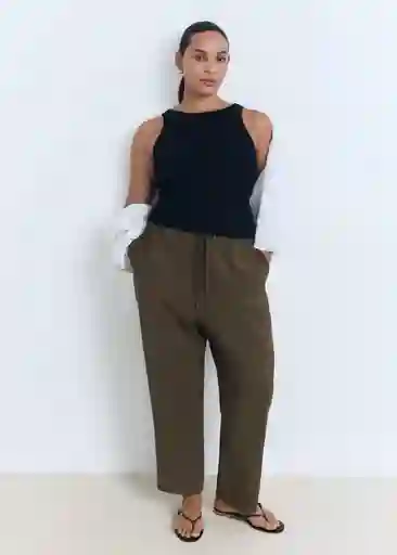 Pantalón Fluido Khaki Talla XS Mujer Mango