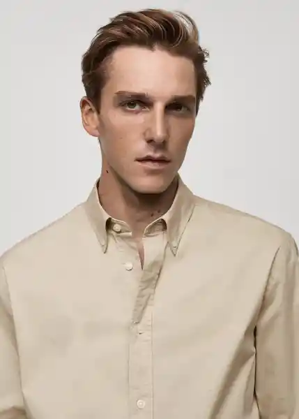 Camisa Nimes Beige Talla S Hombre Mango