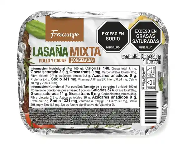 Lasaña Mixta Congelada Frescampo
