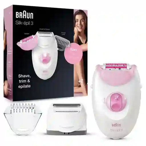 Braun Silk-épil 3 Depiladora eléctrica mujer 2 en 1 3-270 Afeitado y Depilación Duradera Blanco/Rosa