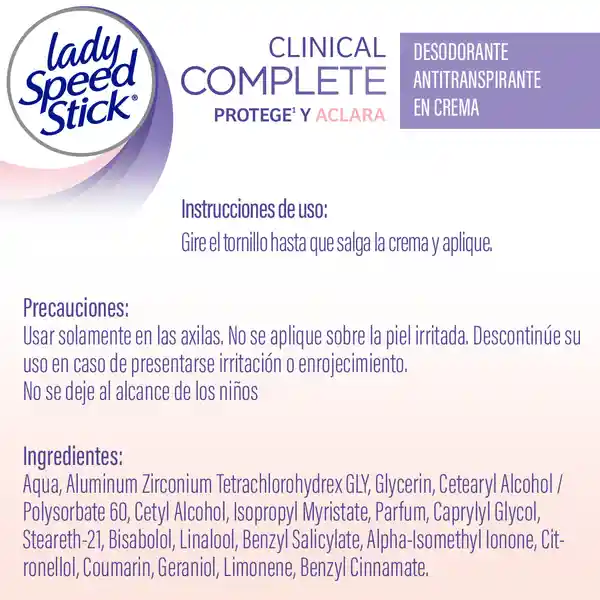Desodorante Mujer Lady Speed Stick Clinico Protege Aclara 100gr