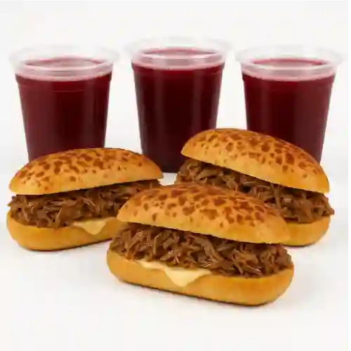 3 Sándwiches de Carne Desmechada y 3 Jugos Naturales ().