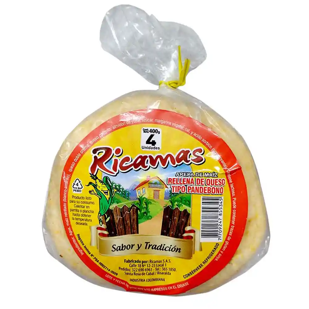 Arepa Ricamas Rellena De Queso Tipo Pandebono X400 G