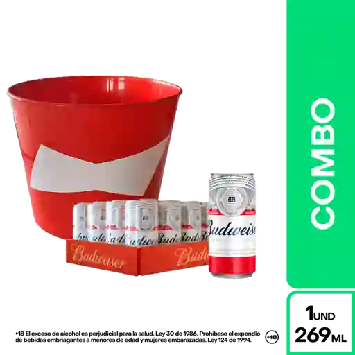Combo Budweiser Cerveza en Lata 24 Und + Vaso Para Crispetas