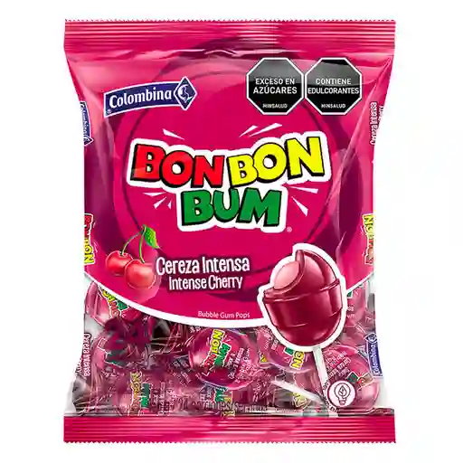 Bon Bon Bum Chupeta Rellena de Chicle Sabor a Cereza Intensa x 24 und