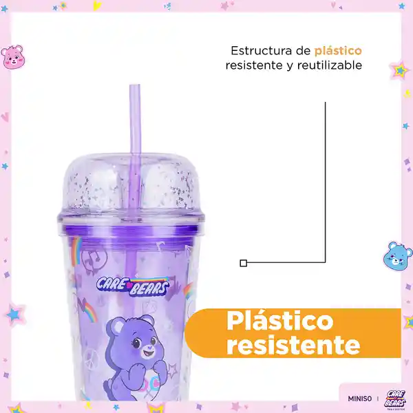 Vaso de Plástico de Doble Pared Con Pitillo Morado Miniso