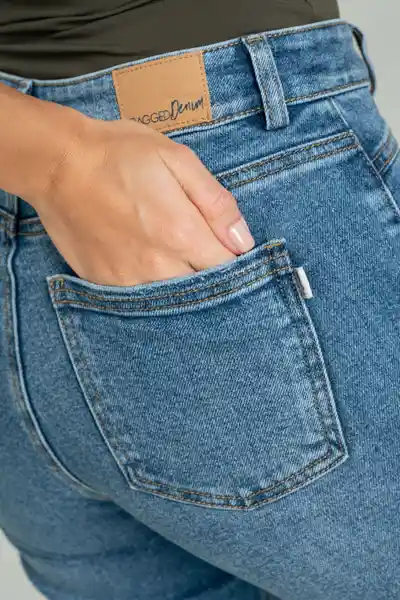 Jean Wide Leg Bolsillo Parche Color Azul Medio Talla 14 Ragged