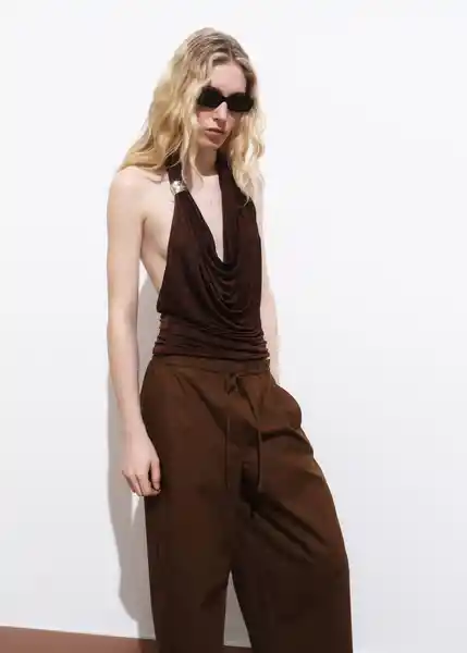 Pantalón Lupe Marrón Talla L Mujer Mango
