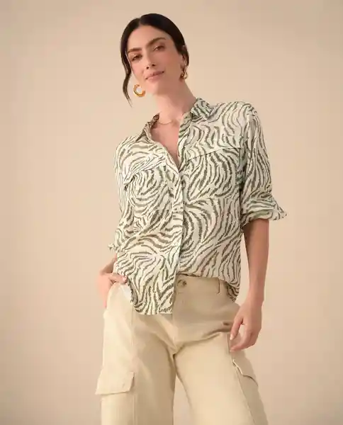Camisa Verde Óleo Medio Talla M 611G032 Esprit
