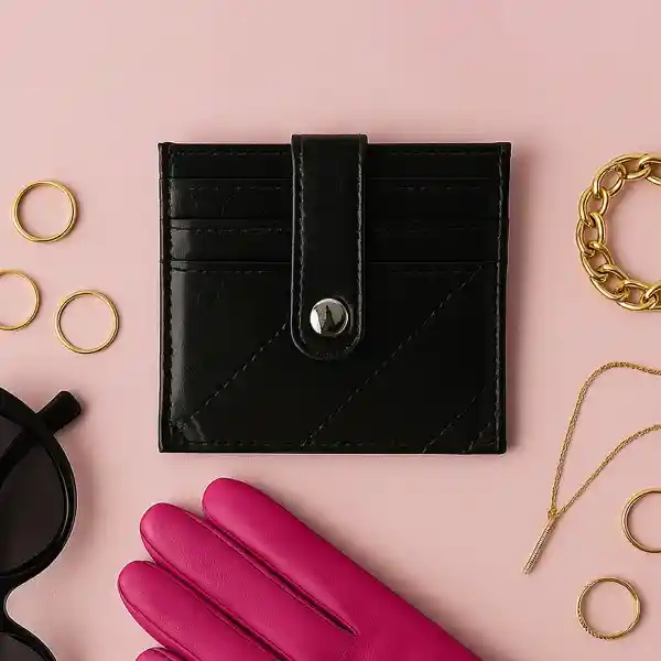 Tarjetero Con Líneas Bordadas Negro Serie Miniso