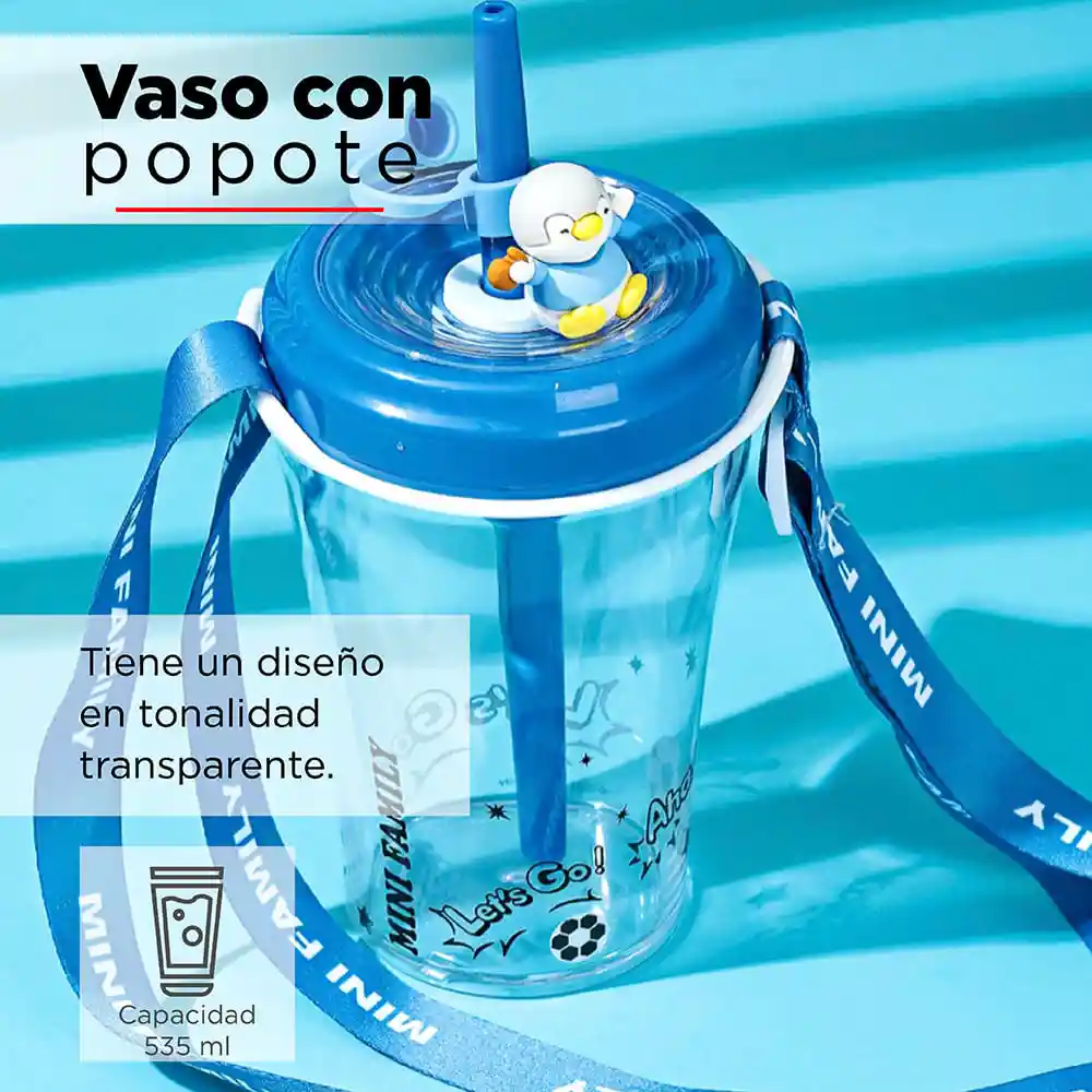 Miniso Botella de Plástico Con Pitillo Mini Family Sports 520 mL