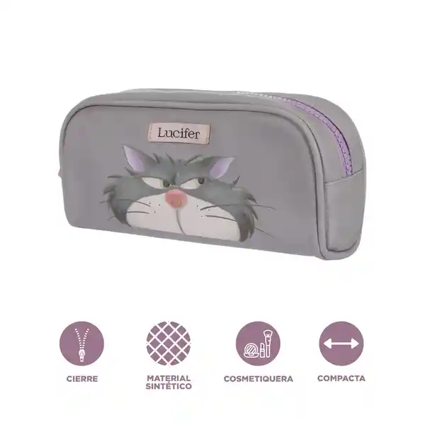 Cosmetiquera Grande Disney Cat Colección Lucifer Gris Miniso