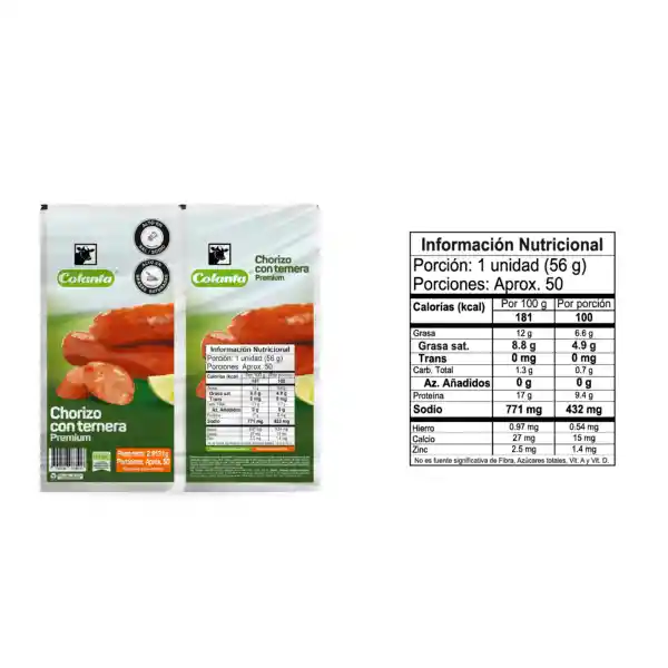 Chorizo Con Ternera Colanta x 2.813 g x 50 U