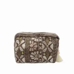 Bolsa Gris Flores Bordadas Ambiente Gourmet