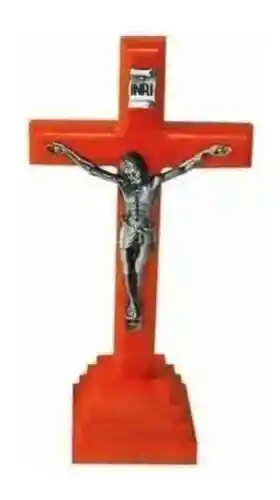 Estatuilla Religiosa Cristo en la Cruz Roja 26 cm