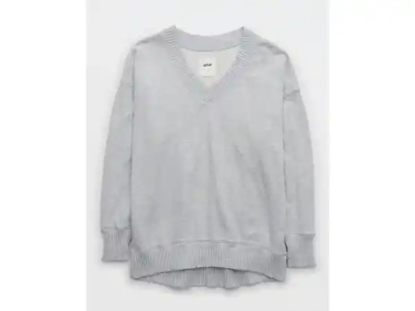 American Eagle Suéter Down-To-Earth Cuello V Gris Claro Medium