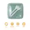 Contenedor Cuadrado Con 2 Compartimentos Verde 1100 mL Miniso