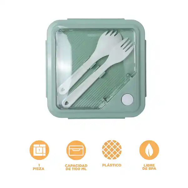Contenedor Cuadrado Con 2 Compartimentos Verde 1100 mL Miniso