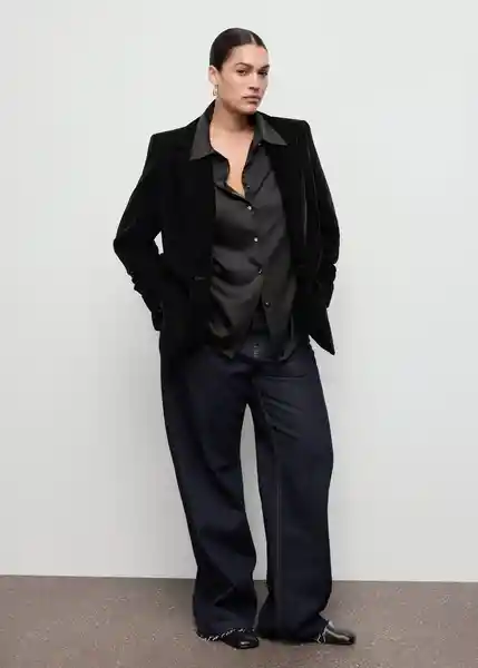 Blazer Americana Combi Negro Talla XS Mujer Mango