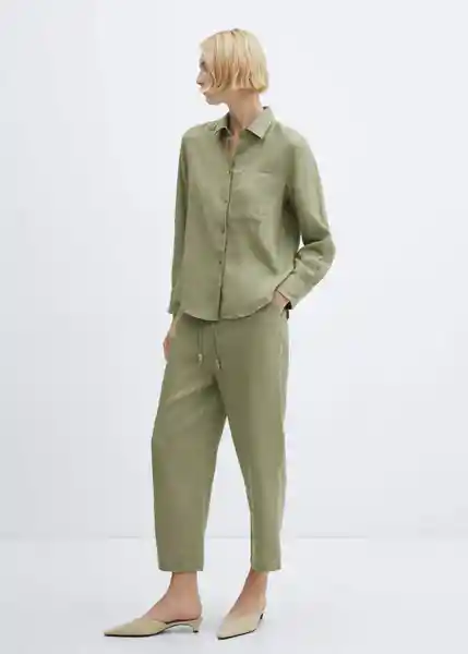 Pantalón Linen Verde Talla L Mujer Mango