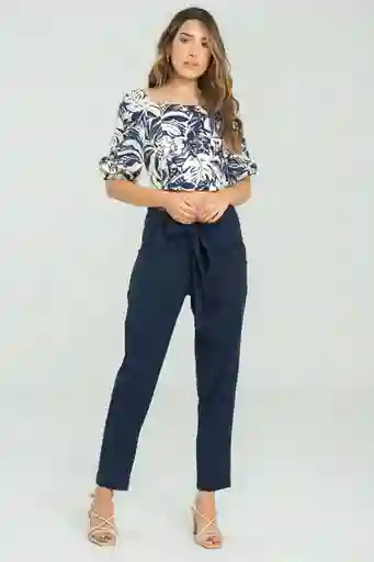 Pantalón Lino Cinturón Color Azul Oscuro Talla 6 Ragged