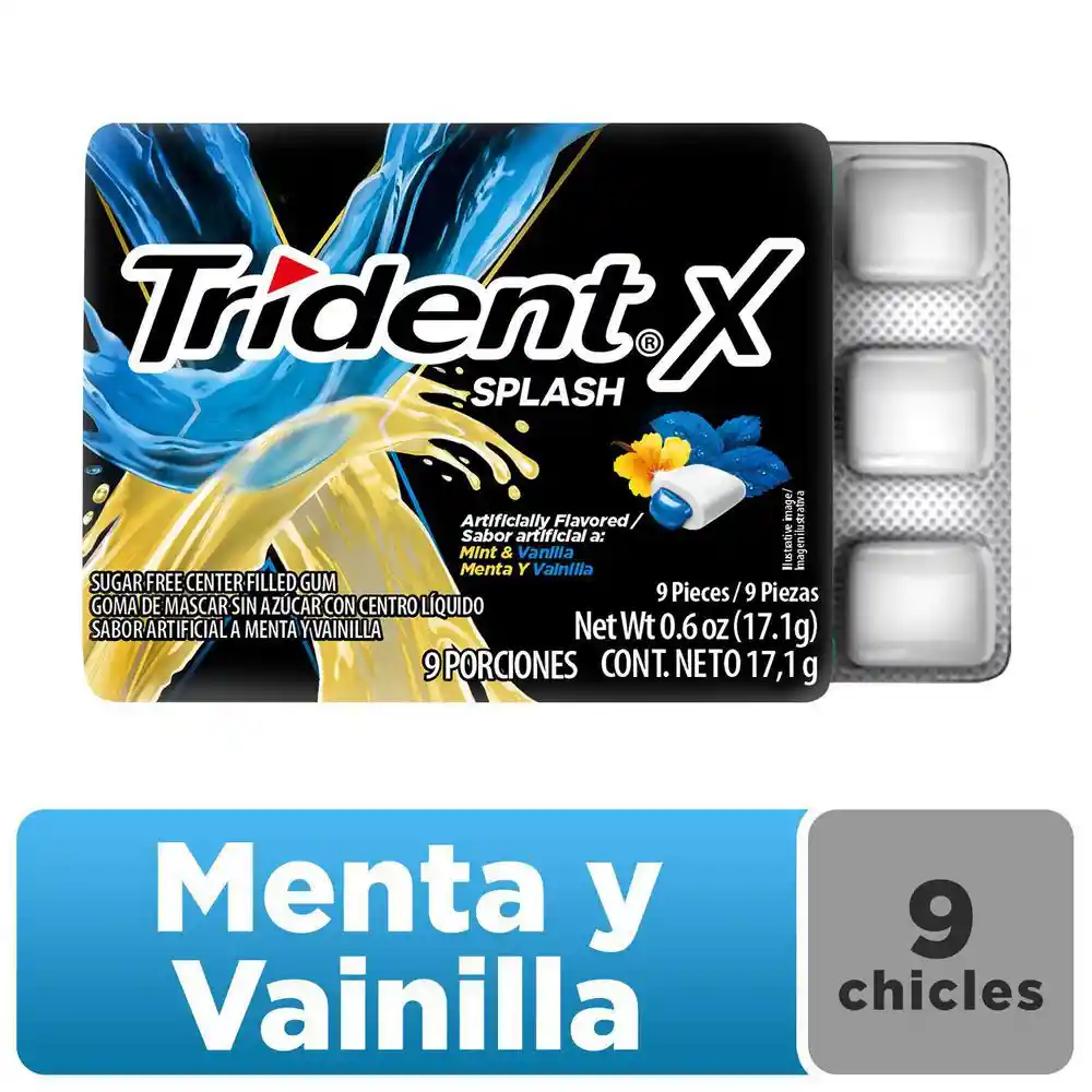 Trident Chicle Splash Menta Vainilla Sin Azúcar