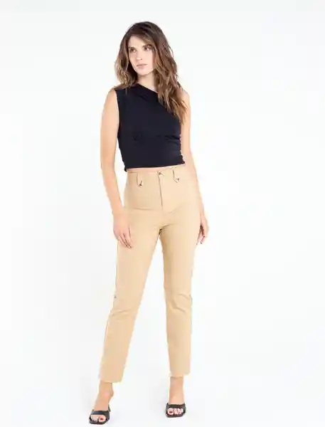 Pantalón Flue Mujer Beige Trigo Medio Talla 10 Naf Naf