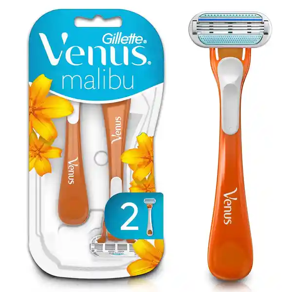 GILLETTE Venus Malibu Cuchilla de Afeitar Mujer Máquina de Afeitar con Aroma Tropical Depilación Corporal 2 Uds