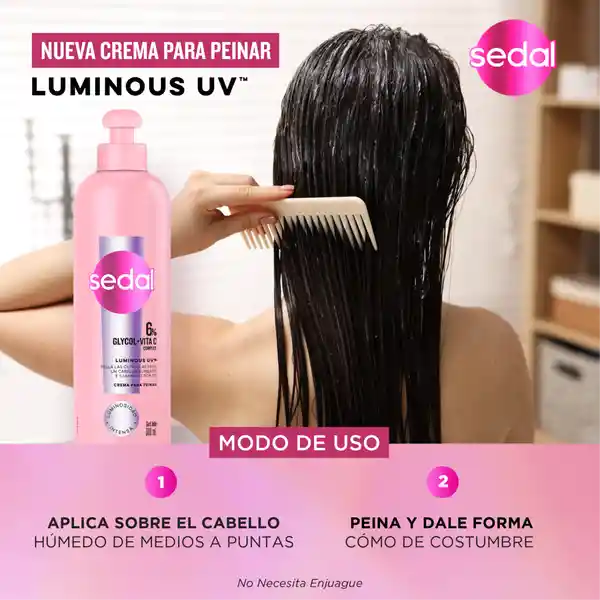 Crema Peinar Sedal Glycolic 5x Luminoso Por 100h