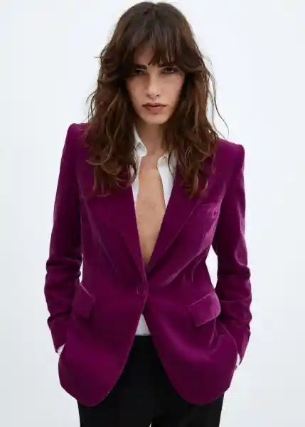 Blazer Americana Combi Morado Talla 24 Mujer Mango