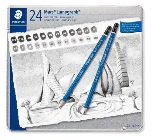 Staedtler Mars Lumograph. Lápices Estuche Metálico X 24 |