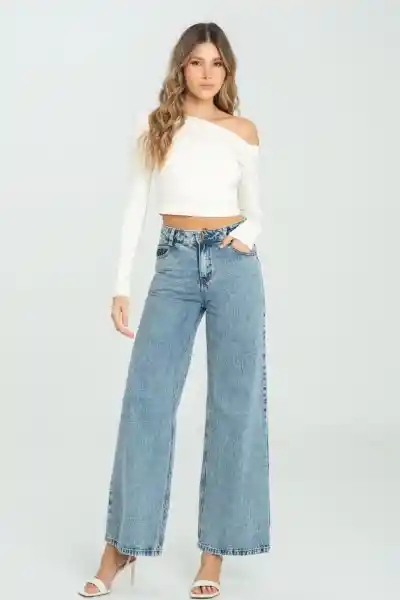 Top Asimétrico Manga Larga Color Marfil Talla S Ragged