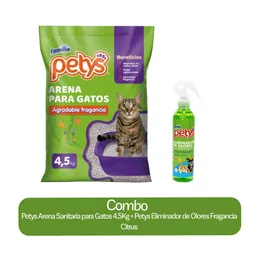 Combo Petys Arena Sanitaria 4.5 Kg + Eliminador de Olores Citrus