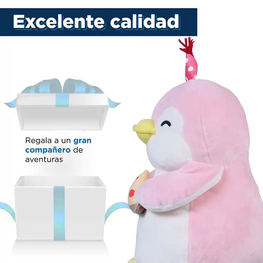 Miniso Peluche Pingüino Con Pizza Rosa