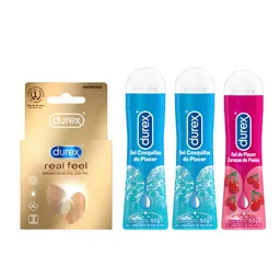 Combo Durex Condón Real Feel + Durex Gel Lubricante Cereza 50 mL