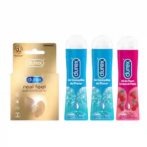 Combo Durex Condón Real Feel + Durex Gel Lubricante Cereza 50 mL