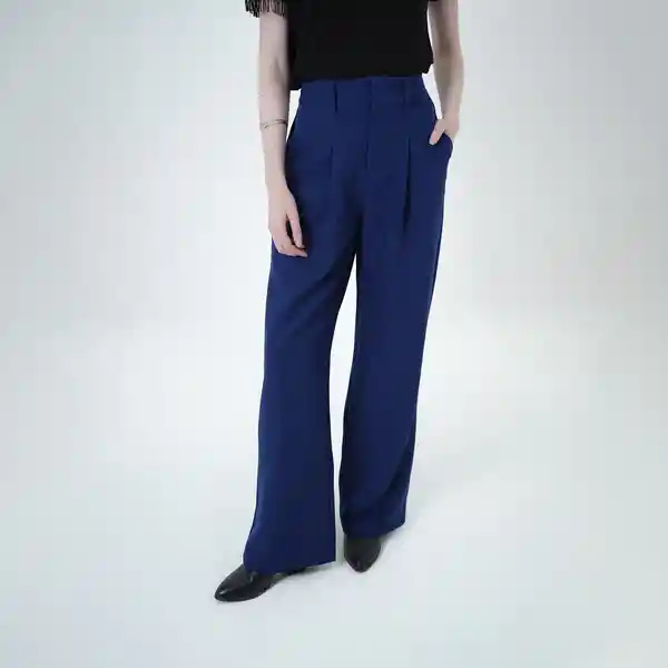 Pantalón Bota Recta Con Prenses y Pinzas Azul 12 Fuera de Serie