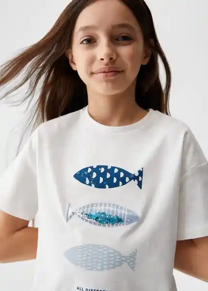 Camiseta Fish Offwhite Talla 08 Niñas Mango