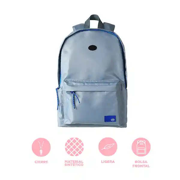 Mochila Básica Con Detalles en Contraste Gris Miniso