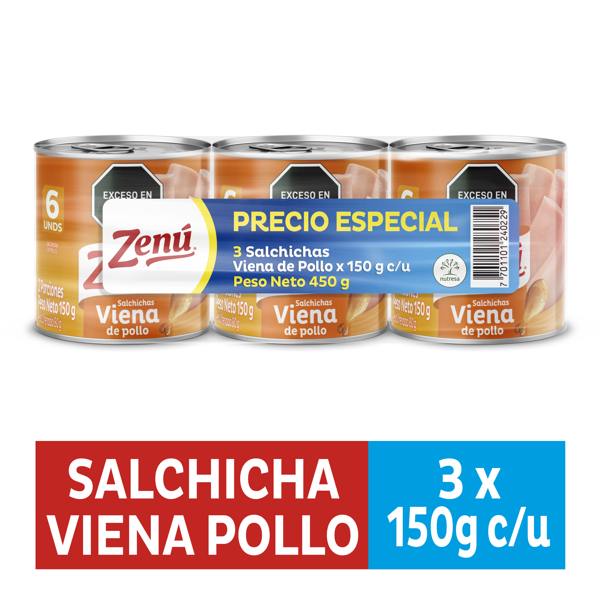Salchicha Viena Zenú Pollo x 3 x 150 g