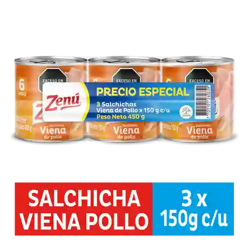 Salchicha Viena Zenú Pollo x 3 x 150 g