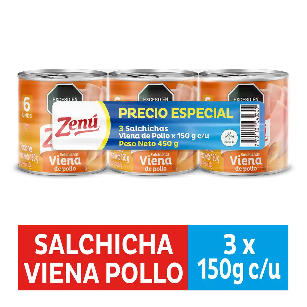 Salchicha Viena Zenú Pollo x 3 x 150 g