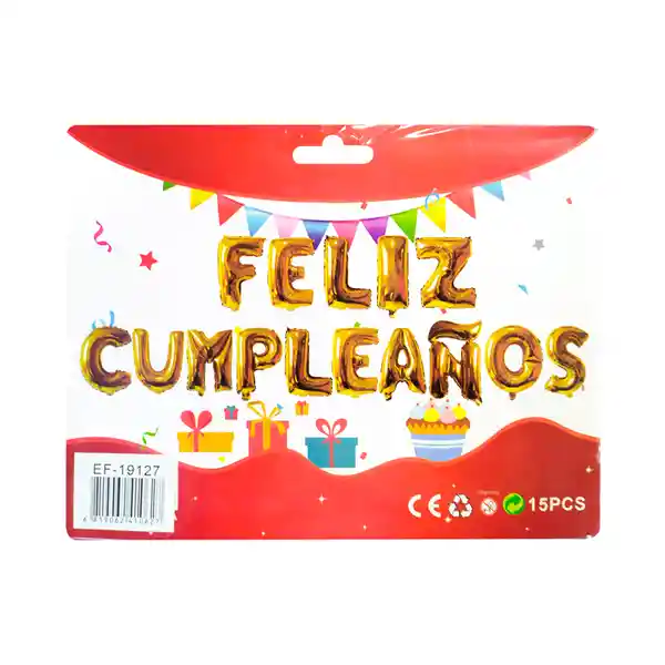 Letrero Metalizado 18" Feliz Cumpleaños Dorado